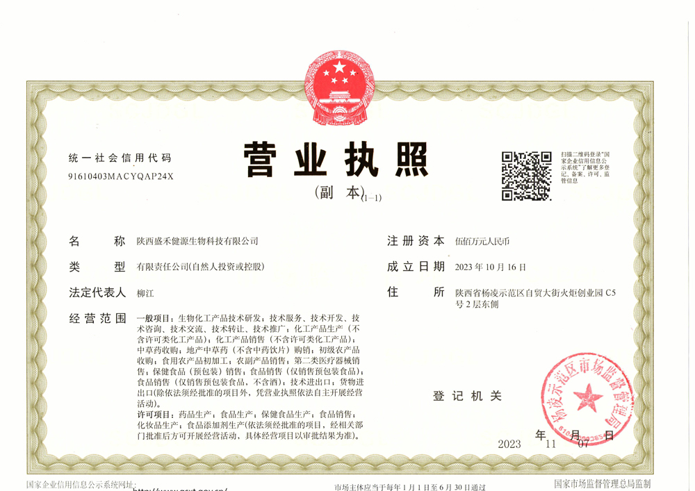 陕西盛禾健源-营业执照副本原件